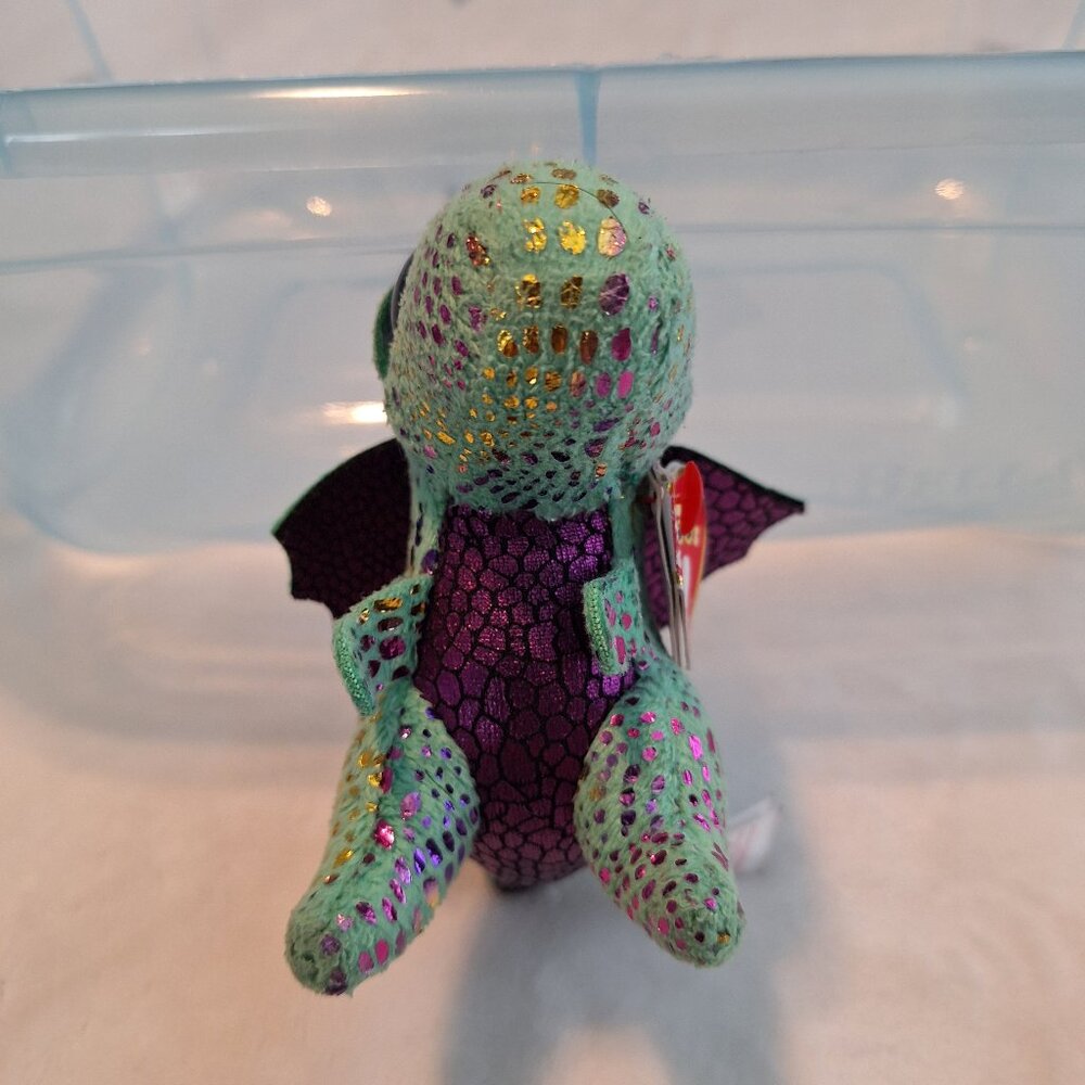 TY‎ BEANIE BOOS CINDER THE GREEN PURPLE DRAGON BACKPACK CLIP PLUSH 3"